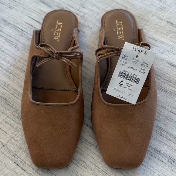 J. Crew Shoes - J. Crew Women's Tan Faux Suede Mules with Bow Detail